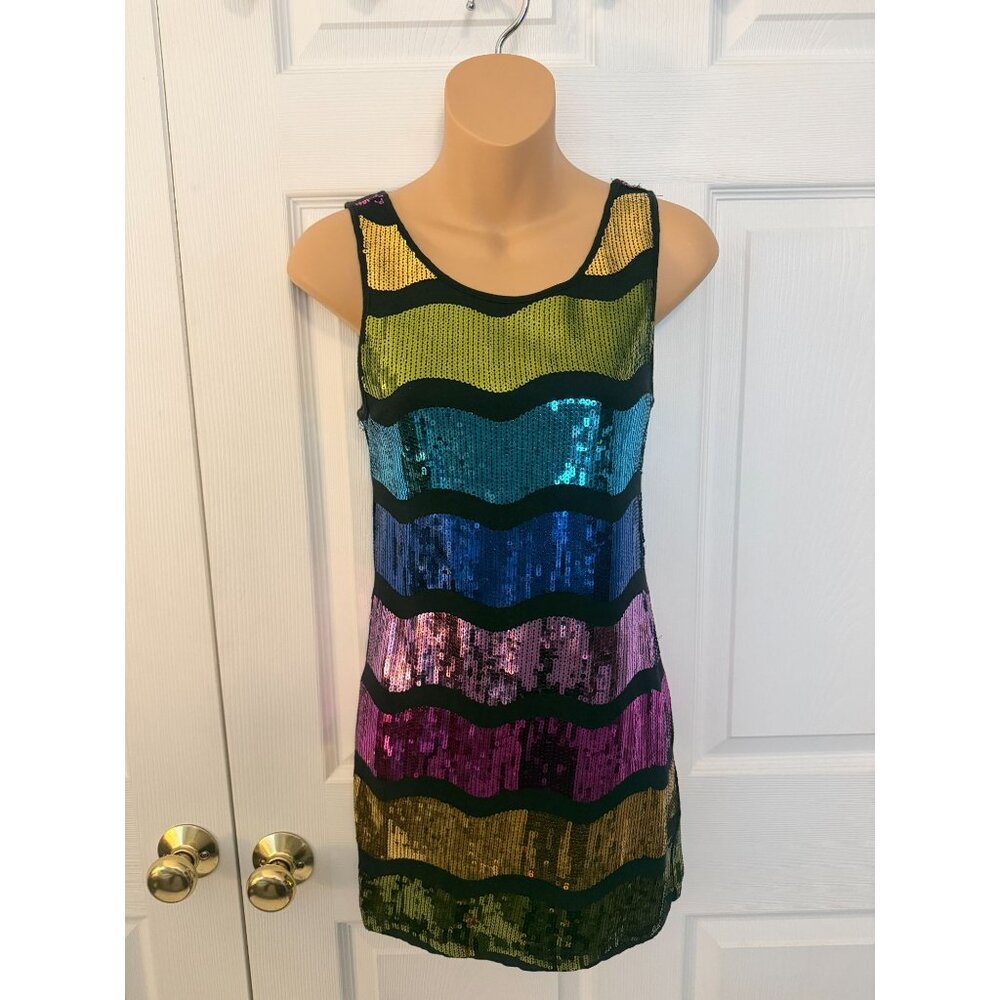 Forever 21 Womens Rainbow Sequins Tank Dress Party S